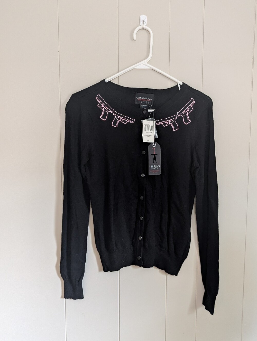 Orphan Black Hot Topic Women's Black Pink Button Up Cardigan Size Small